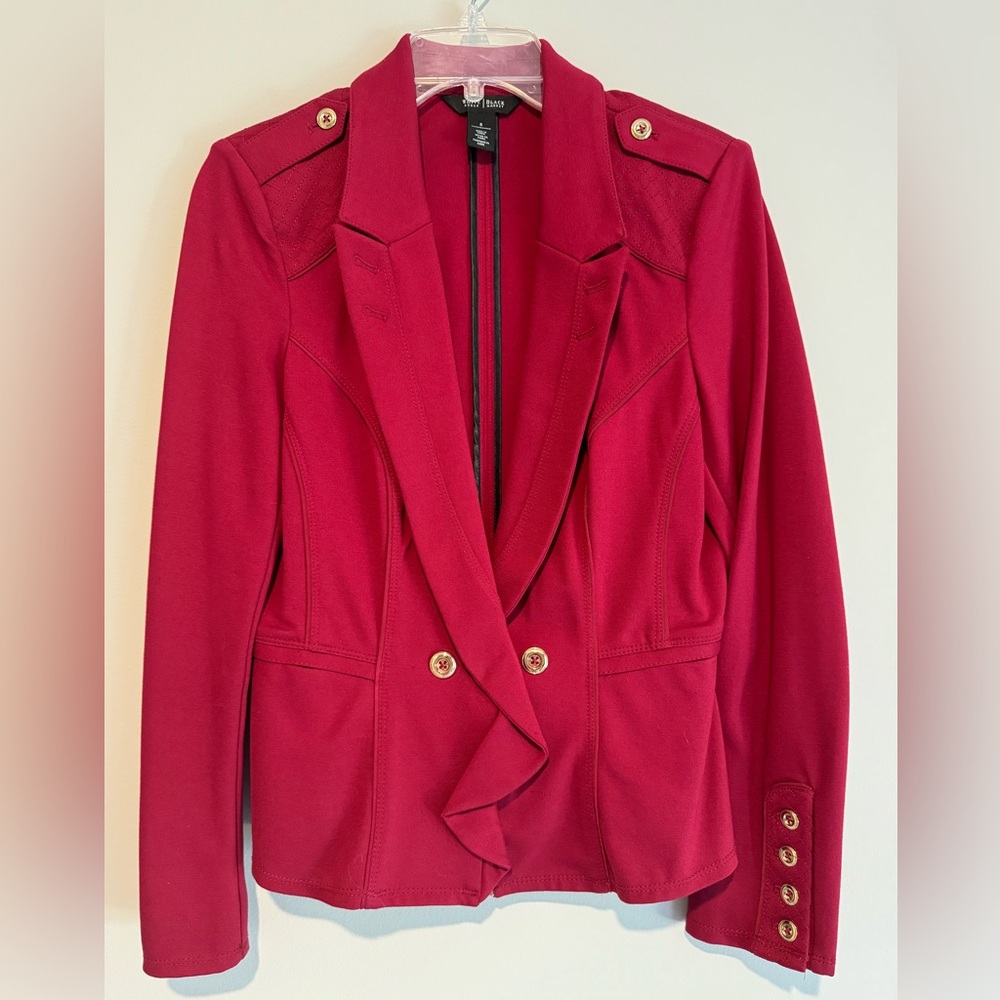 White House Black Market Red Jacket w/ Gold Buttons size 8 stretch material